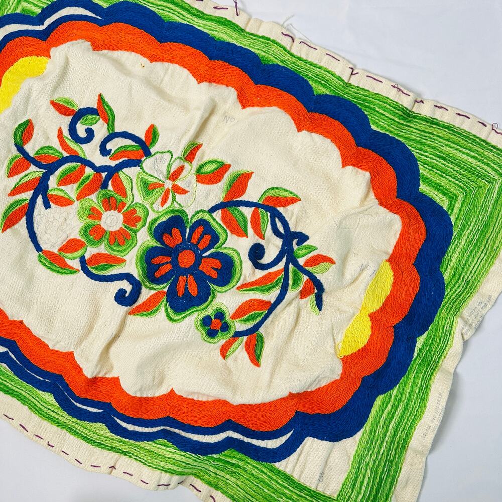 Vintage Hand-Embroidered Floral Center Piece / Wall Hanging Project Art Piece